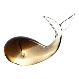 Vintage Hand-Blown Murano Art Glass Whale – 5.5” Smoky Amber Minimalist For Sale