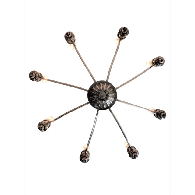 Mid 20th Century French Eight Arm Cast Detailed Nickeled Bronze Chandelier, G.Capon For Sale - Image 4 of 12