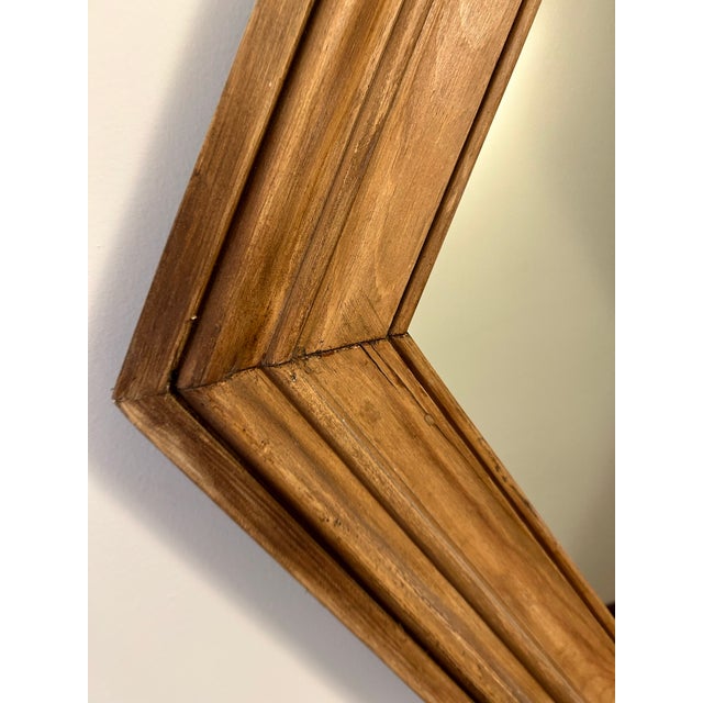 Rustic Handmade Hexagon Beveled Yellow Pine Framed Wall Mirror For Sale - Image 3 of 4