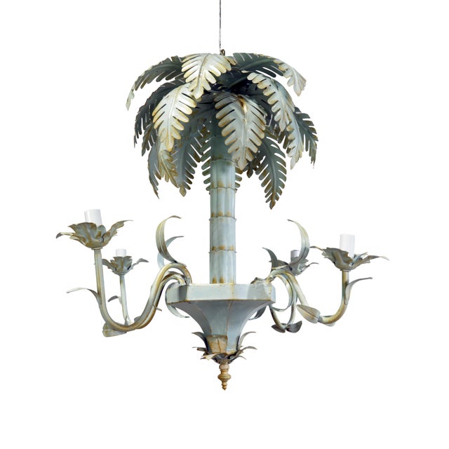 Vintage Hollywood Regency Style Tolle Palm Tree Bamboo Chandelier For Sale - Image 11 of 11