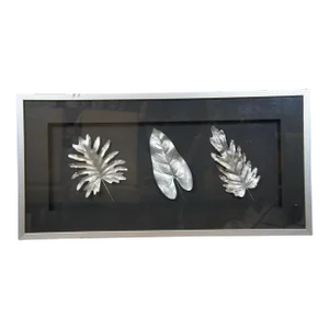 Late 20th Century Uttermost Grace Feyock Silver Leaves Shadowbox Yardlong Modern Wall Art 40", Framed