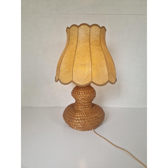 Large Mid-Century Turned Wicker Table Lamp, 1960s For Sale - Image 10 of 10