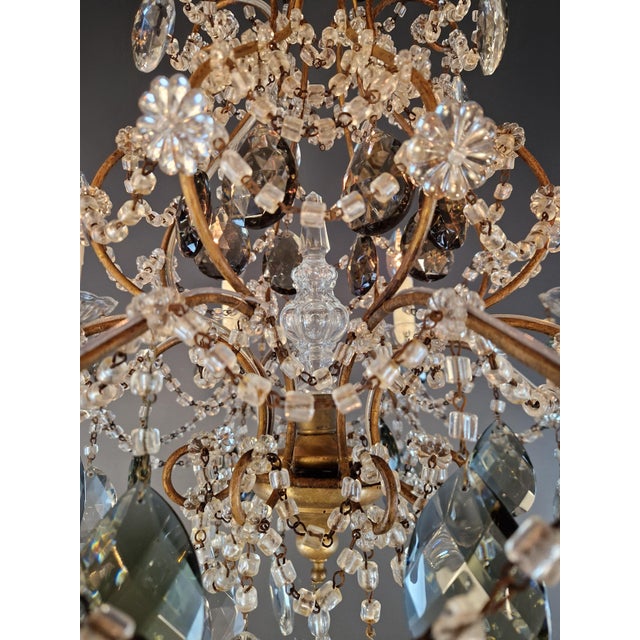 Antique Italian Baroque Revival Crystal Chandelier Wood Smoked Crystal Drops For Sale - Image 6 of 8