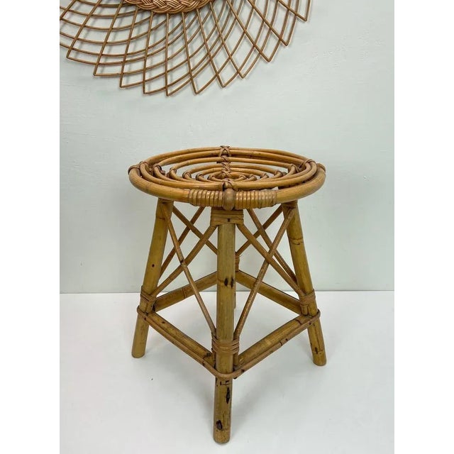 Mid-Century French Bamboo Stool with Spiral Seat, 1950s For Sale - Image 6 of 10