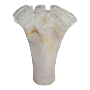 Murano Ruffled Art Glass Vase in Swirled Pastel Tones