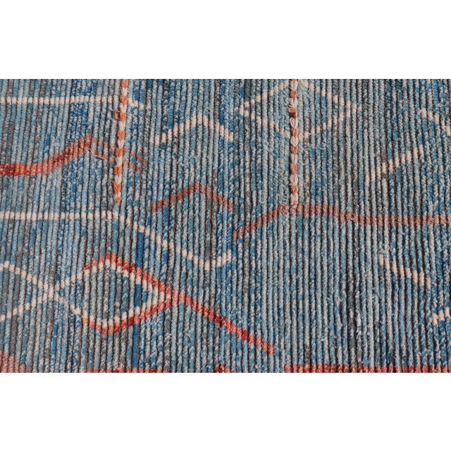 Modern Moroccan Rug With Abstract Design With Copper, Lt. Blue, and Ivory. Keivan Woven Arts; rug MSE-12863, country of...