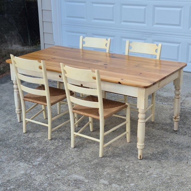 1990s Ethan Allen French Country Pine Ladder Back Rush Seat Dining Chairs, Set of 4 For Sale - Image 10 of 12
