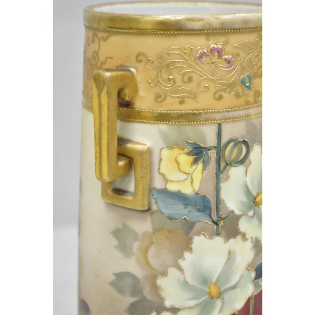 Gold Antique Nippon Noritake Hand Painted Art Nouveau Porcelain Footed Round Vase For Sale - Image 8 of 16