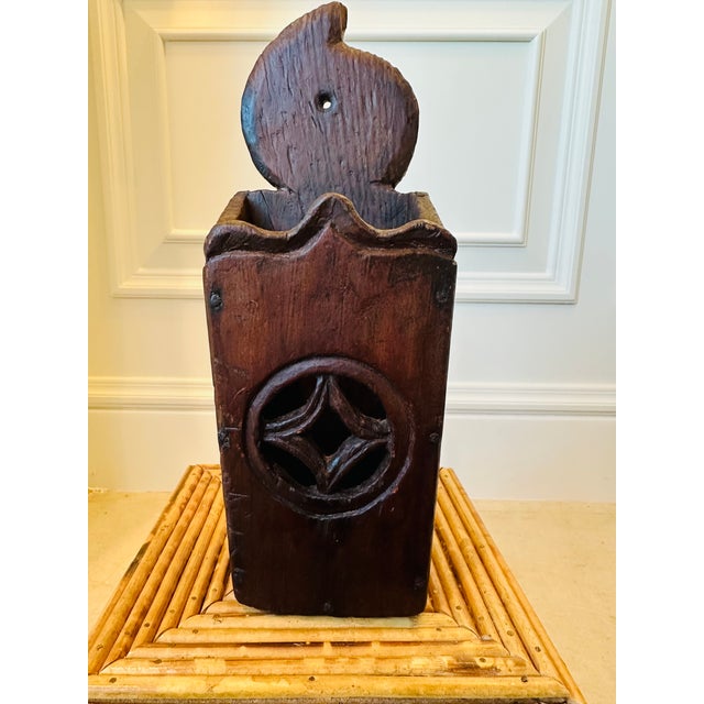Brown Vintage English Handcarved Rustic Wooden Candle Box For Sale - Image 8 of 14