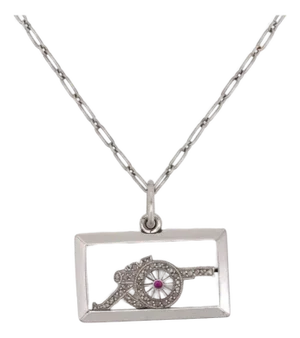 Antique Art Deco Platinum Military Pendant — Diamond and Ruby