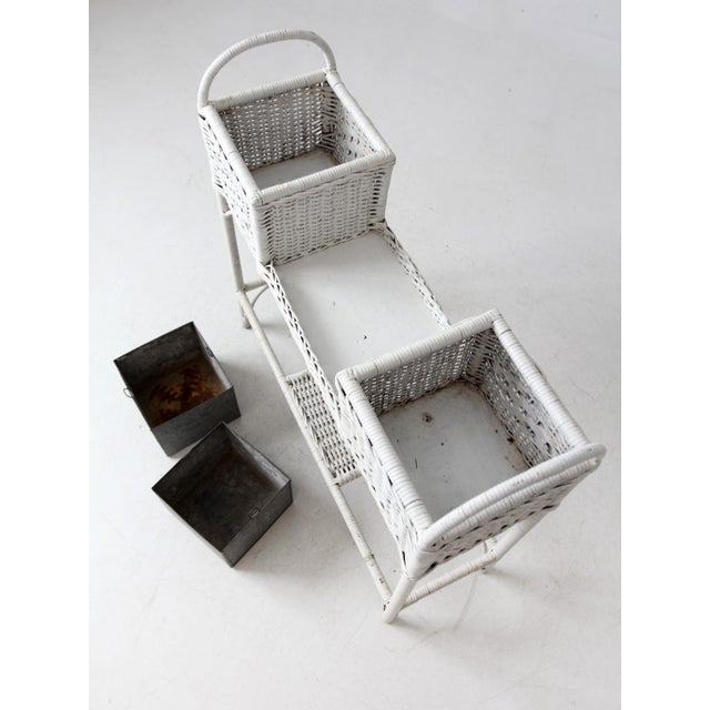 Antique White Wicker Planter Basket Stand For Sale - Image 11 of 12