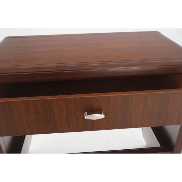 Pair Century Walnut Waterfall Brand New Old Stock Two Tier End Side Tables Stand For Sale - Image 10 of 17