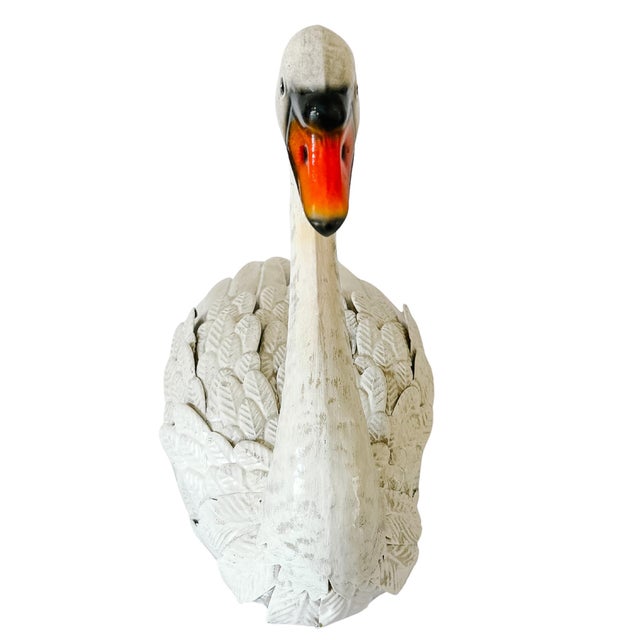 White Late 20th Century Shabby Chic White Distressed Sheet Metal Swan Sculptures - A Pair For Sale - Image 8 of 17