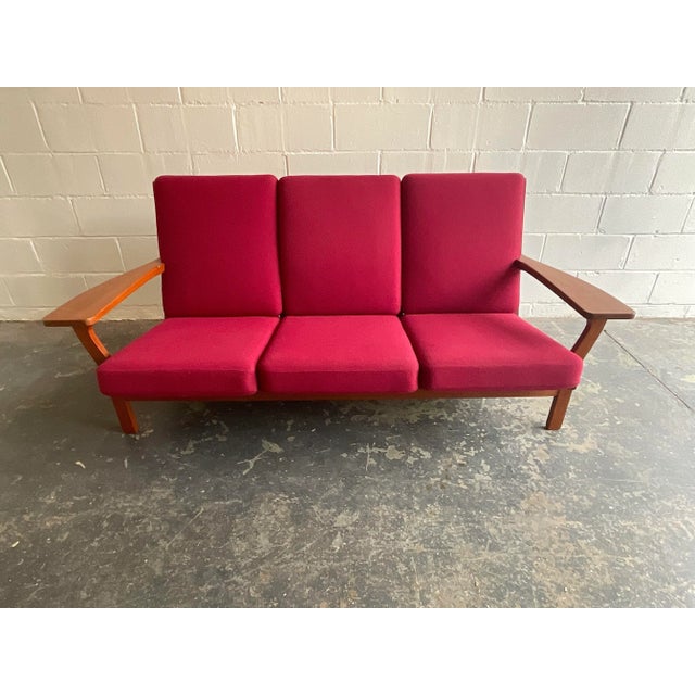 Mid-Century Modern Vintage Hans J. Wegner for Getama Model 330/3a in Teak & Wool, 1965 For Sale - Image 3 of 12