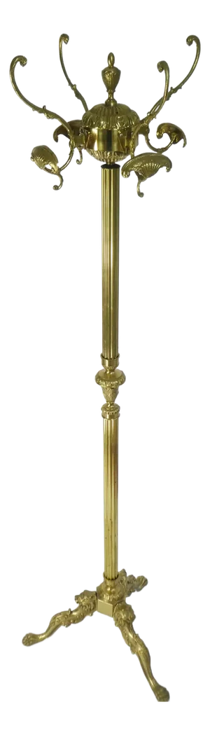 Italian Free Standing Coat Rack with Lion Paws in Brass