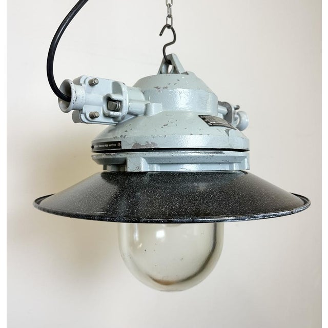 Grey Cast Aluminium Explosion Proof Lamp with Enameled Shade from Elektrosvit, 1970s For Sale - Image 10 of 16