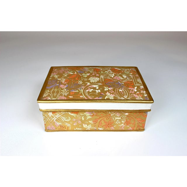 Gold 1960's Gilded Italian Floral Porcelain Trinket Box For Sale - Image 8 of 11