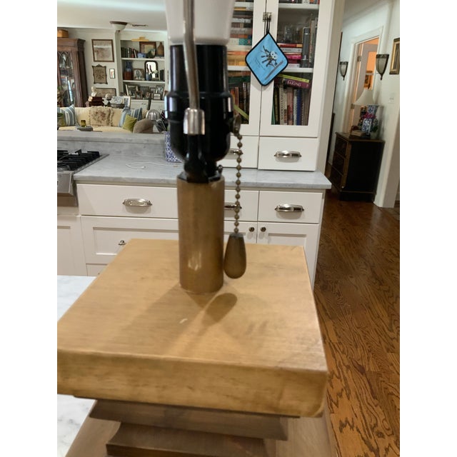 2020s Chunky Wooden French Baluster Style Table Lamp With Hessian / Burlap Drum Shade For Sale - Image 5 of 8