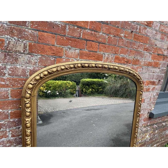 Glass Large Antique English Arched Top Gilt Overmantle Mirror For Sale - Image 7 of 8