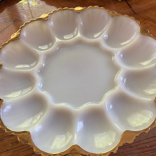 1950s Anchor Hocking Milk Glass With Gold Trim Egg Plate Chairish