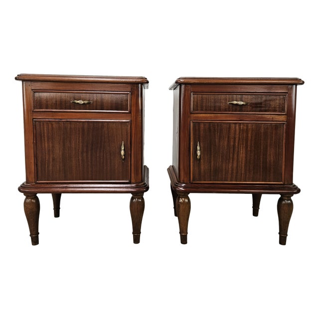 Art Deco Bedside Tables with Mirrored Top, 1950, Set of 2 For Sale