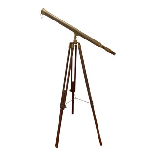 Telescope with Adjustable Wooden Legs and Patinated Brass Hardware For Sale