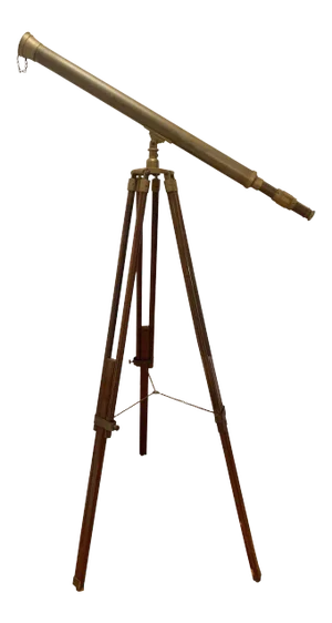 Telescope with Adjustable Wooden Legs and Patinated Brass Hardware