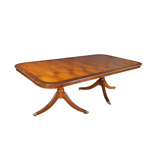 English Late 20th Century Handmade English Regency Style Walnut Burl Double Pedestal Banquet Dining Table 11' For Sale - Image 3 of 18