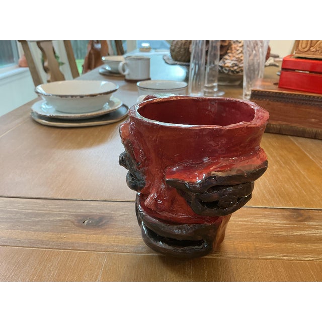 Folk Art 1990s Folk Art Signed Studio Folk Art Ugly Face Mug “Mark” For Sale - Image 3 of 7