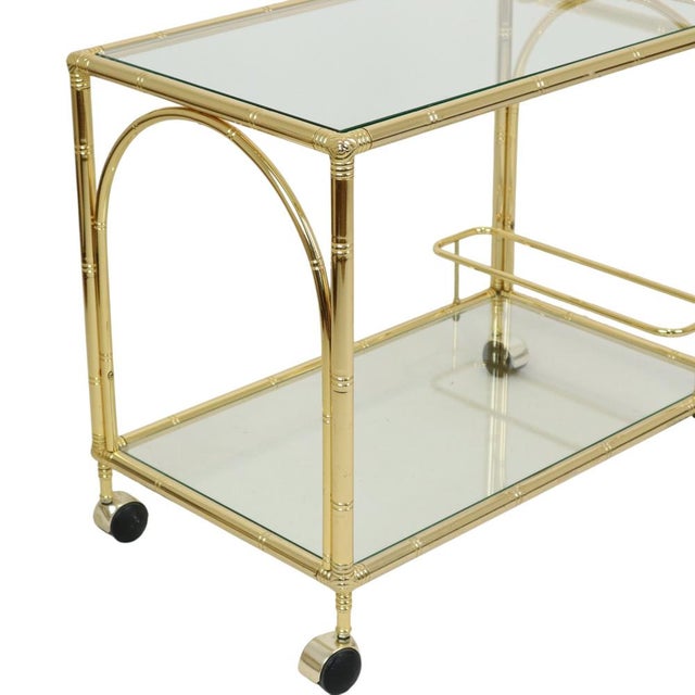 Mid-Century Modern Hollywood Regency Faux Bamboo and Glass Bar Cart by Orsenigo, Italy, 1970s For Sale - Image 3 of 13
