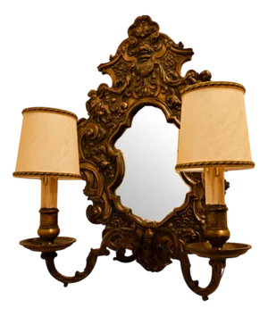 Wall Lamp with Central Mirror and Parchment Lampshades