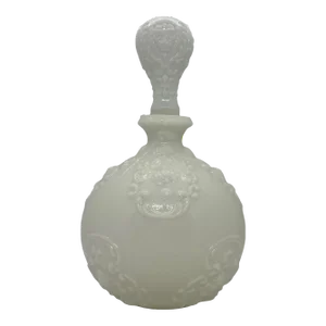 1950’s Westmoreland Glossy White Pressed Milk Glass Embossed Barber’s Bottle Decanter