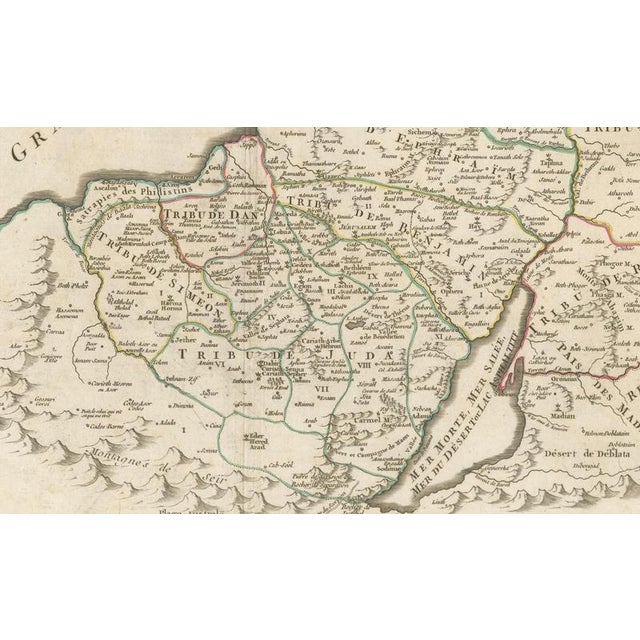 Antique French Map of the Holy Land with Twelve Tribes of Israel, 1750s For Sale - Image 10 of 11