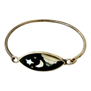 Sterling Silver, Black, Abalone Shell Bracelet For Sale