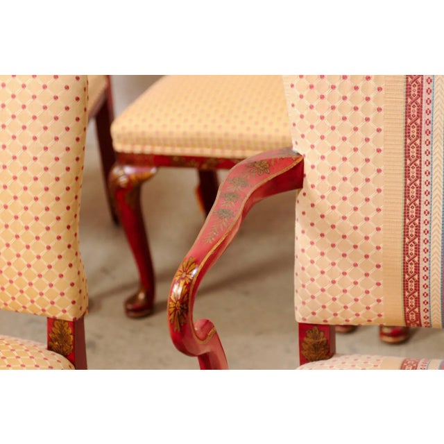 Vintage Dining Chairs With Hand Painted Chinoiserie in Red and Gold - Set of 8 For Sale - Image 10 of 12