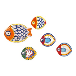 MCM Italian Hand Painted Desimone Family of Ceramic Fish Plates For Sale