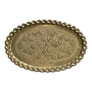 1940s Old World Oval Tray Large 24 Inch Embossed Floral Platter Authentic Well Preserved. For Sale