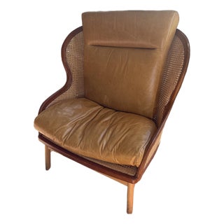 Garsnas "Dandy" Lounge Chair by Pierre Sindre, Cane and Tan Leather, 2019 For Sale