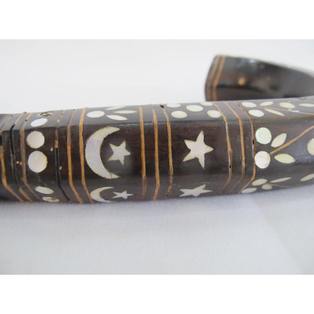Crescent Moon & Star Inlaid Wood Mother of Pearl Cane Walking Stick For Sale - Image 10 of 12