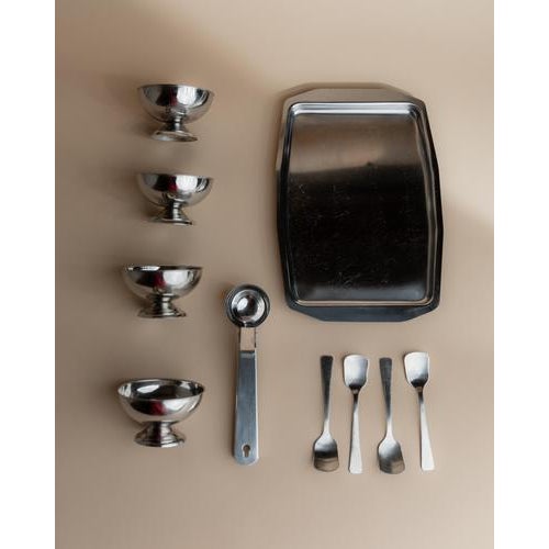 Vintage Ice Cream Serving Set in Stainless Steel, 1970s, Set of 10 For Sale - Image 4 of 11
