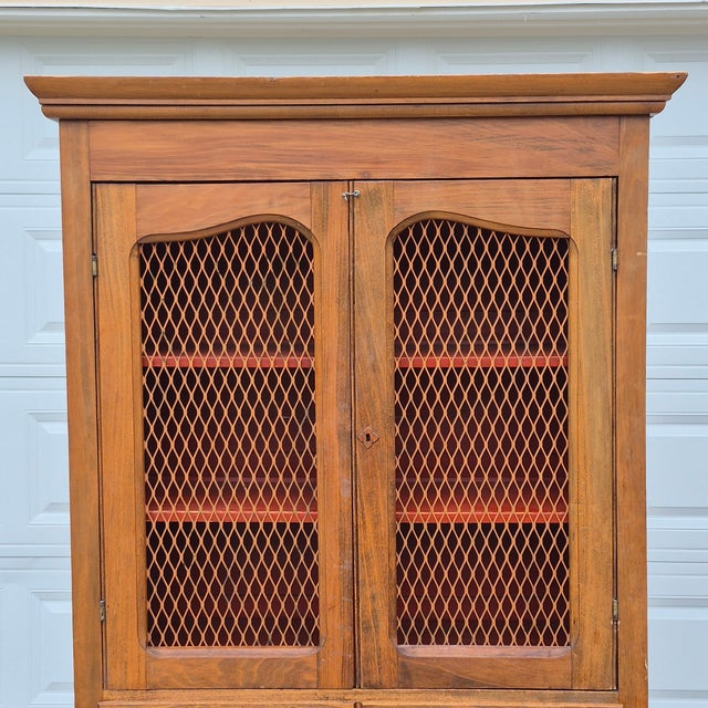 Farmhouse 19th Century Antique Primitive Tall Screened Door Oak Pie Safe Jelly Cupboard Storage Cabinet For Sale - Image 3 of 17