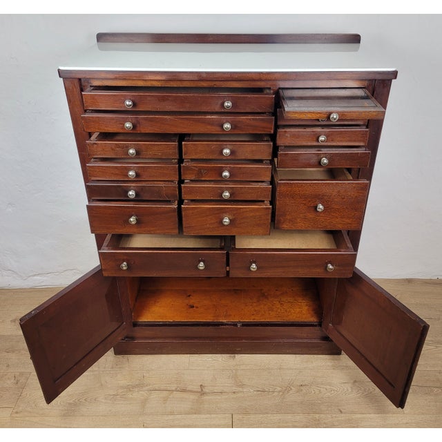 English Dentist Collector Chest of 17 Drawers with Marble Top, 1920 For Sale - Image 6 of 18