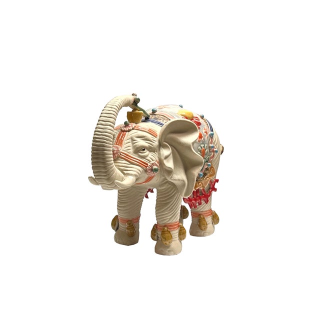 Chinese Ceramic Elephant Trunk Up Ingot Delicate Accent Decor Figure For Sale - Image 3 of 6