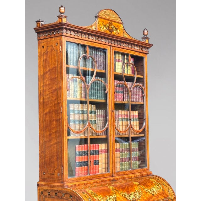 Brown George III Inlaid Satinwood Bureau Bookcase, 1770s For Sale - Image 8 of 18