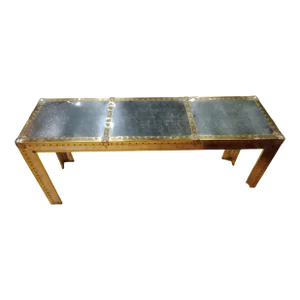 1960s Vintage Mid-Century Modern Brass Campaign Console Table