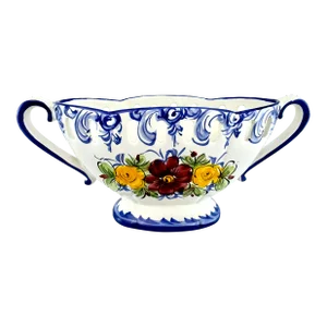 1960s Mid Century Hand Painted Alcobaça Portugal Centerpiece Bowl