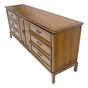 American Walnut 9 Drawers Long Dresser Credenza on Bracket Feet Tomasville