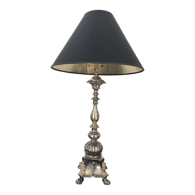 1980s Silver Plated Gargoyle Lamp For Sale