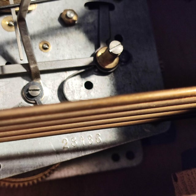 Wood Early 1930s Art Deco Girod Morbier Mantle Clock – 5-Rod Westminster Chime – Movement No. 28186 For Sale - Image 7 of 7