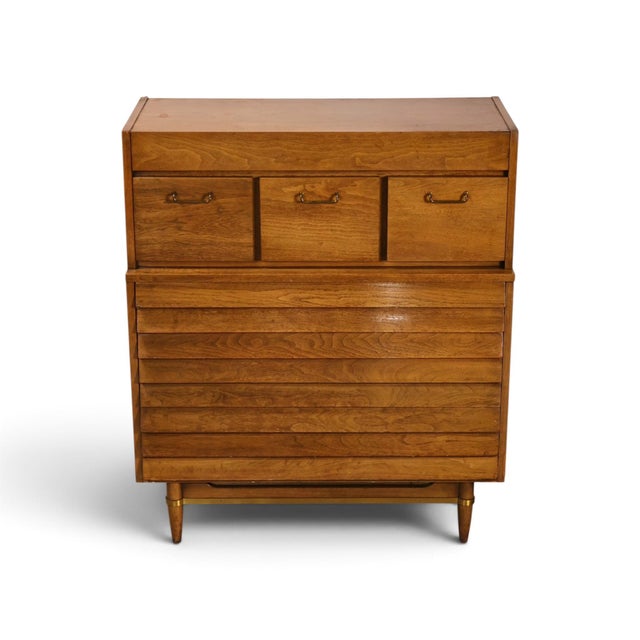 American of Martinsville Merton Gershun for American of Martinsville Dania Vintage Mid Century Modern Highboy Dresser C. 1960s For Sale - Image 4 of 14